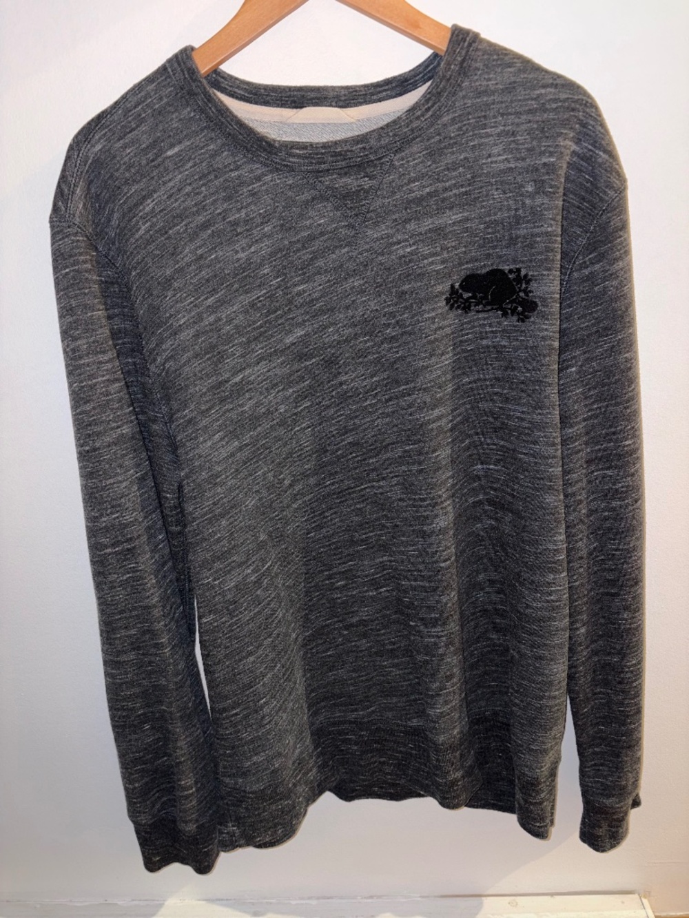 Roots Canada Mens Salt & Pepper Beaver Logo Crewneck Sweatshirt XL